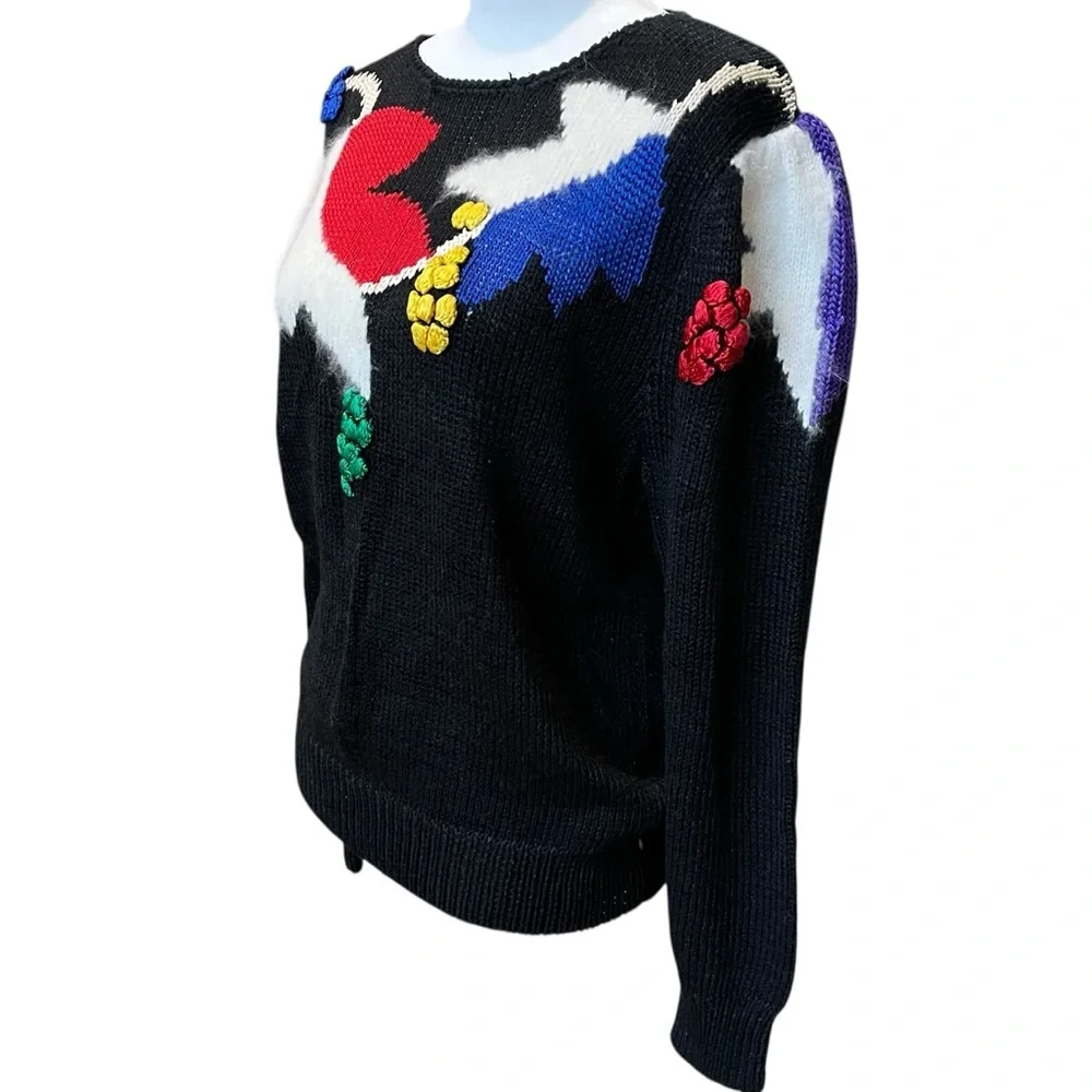 VTG Alexandria Sweater Womens Large Bold Color Block Angora 80s Statement